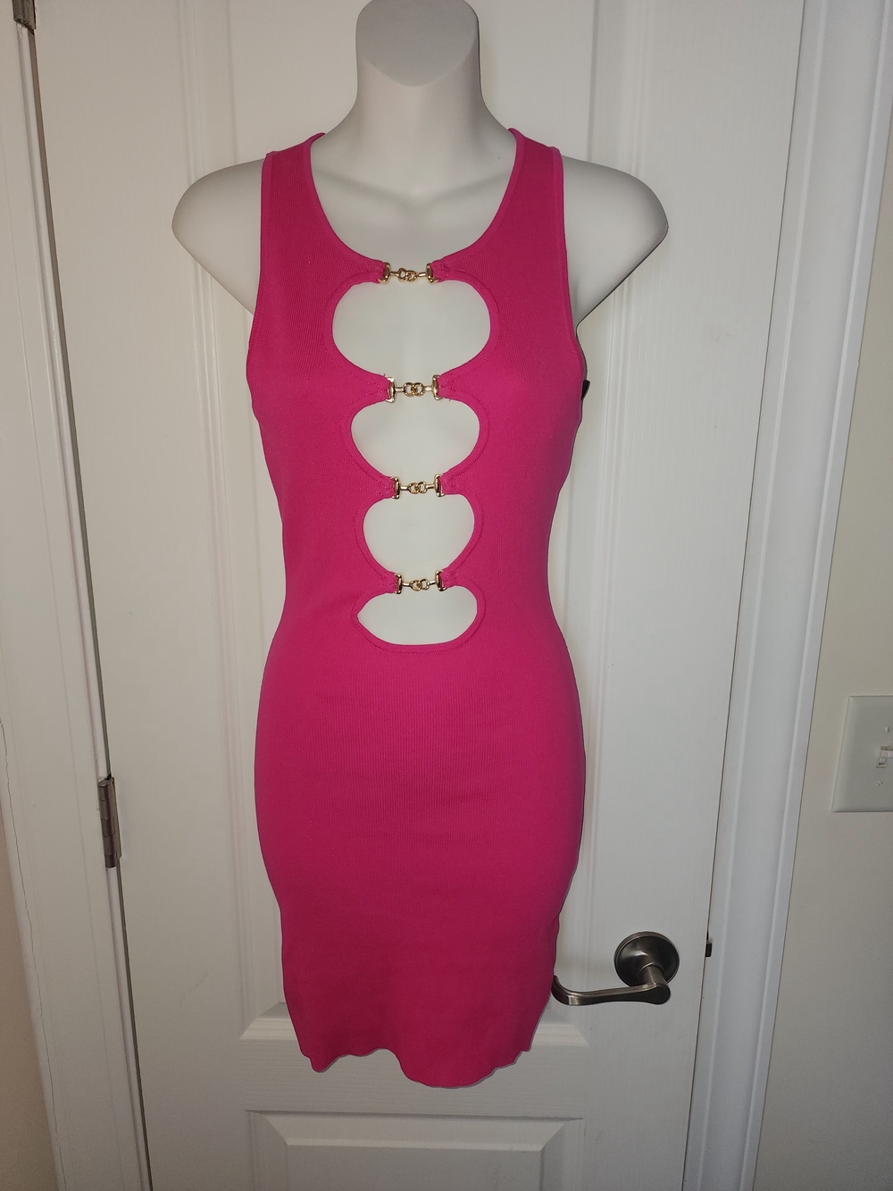 Fuchsia Cutout Bodycon Dress with Gold Hardware